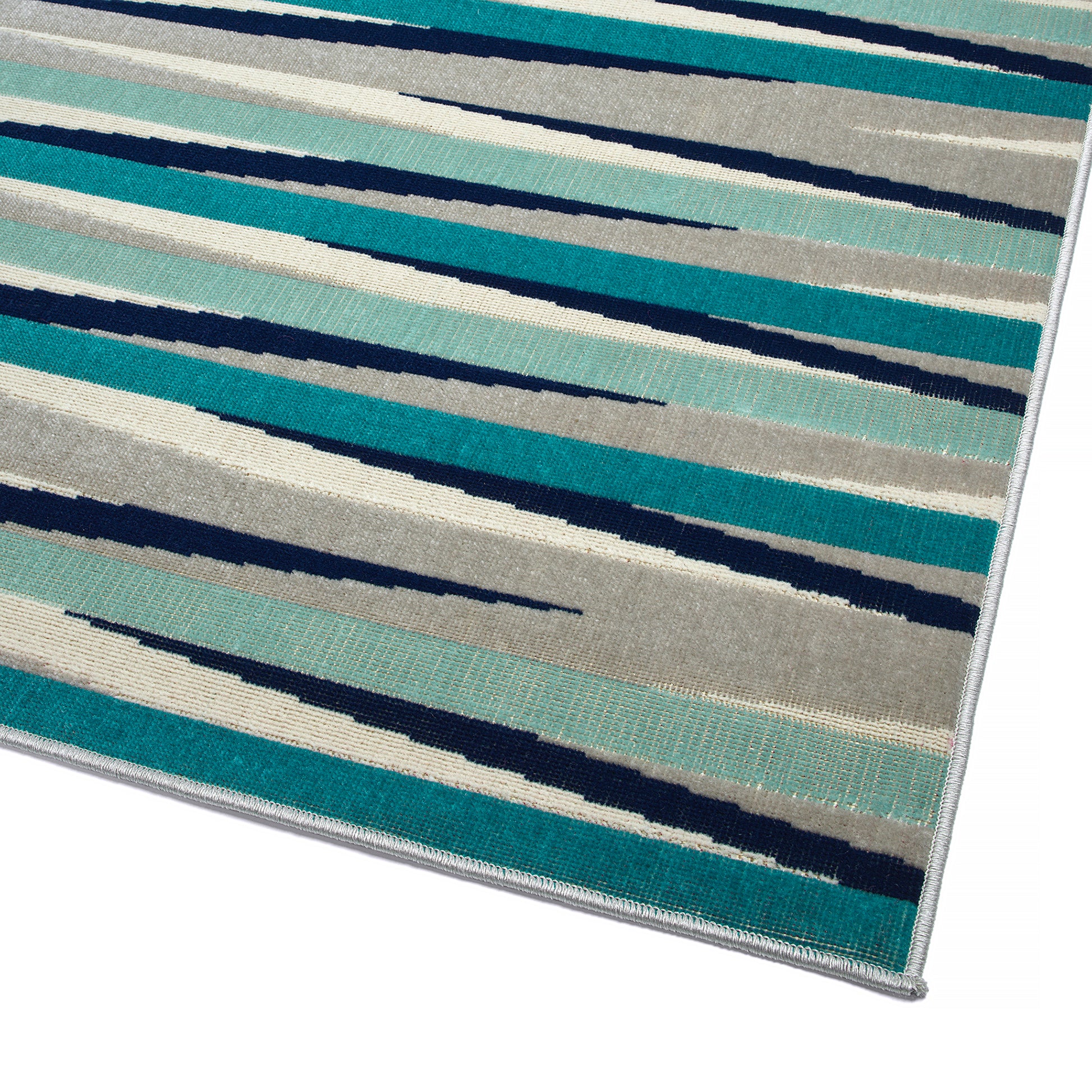 Modern, Geometric, Geometric, Kids, Textured Cut Pile 2'2" X 7'6" Runner Blue Polypropylene