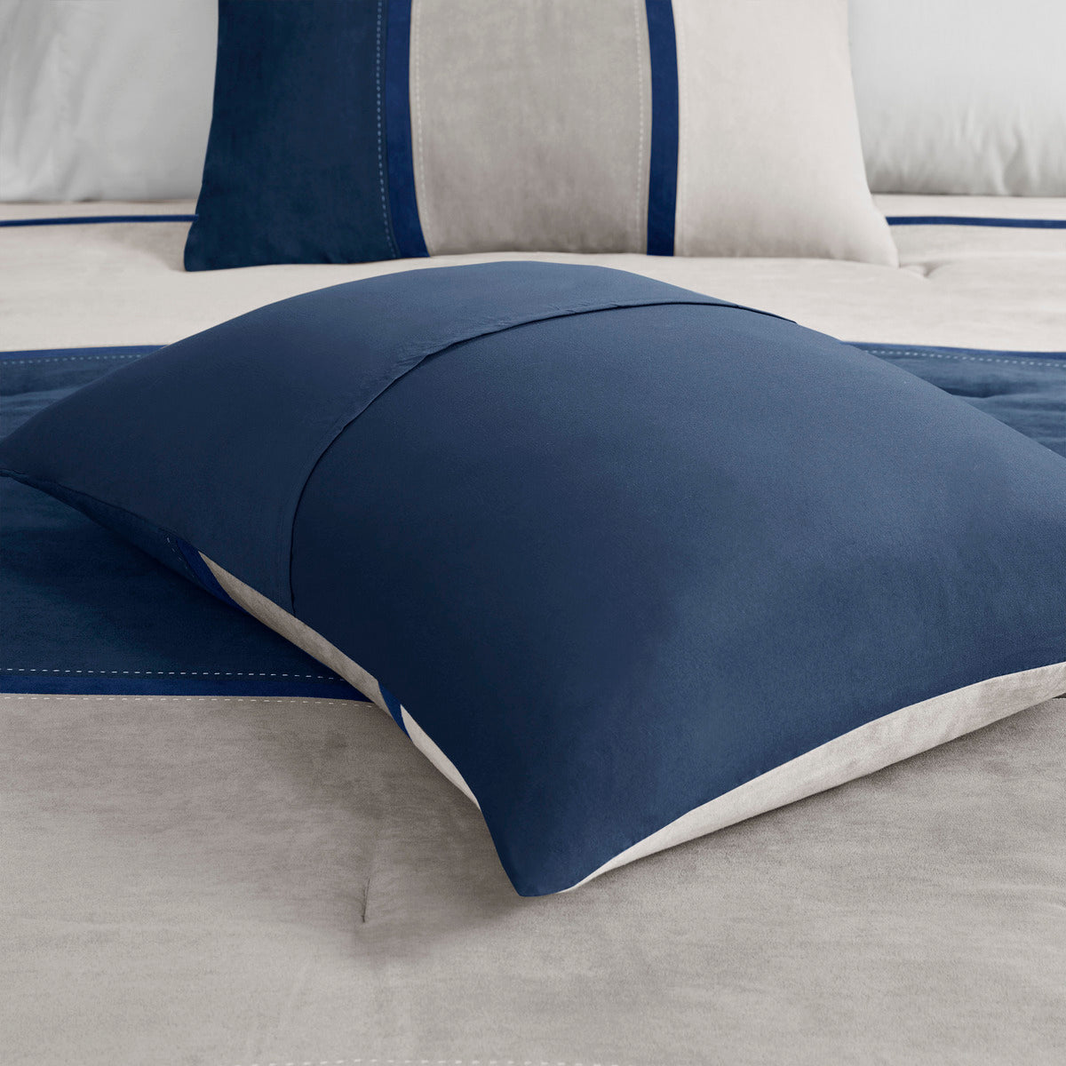 7 Piece Faux Suede Comforter Set Blue Cal King California King Blue Polyester