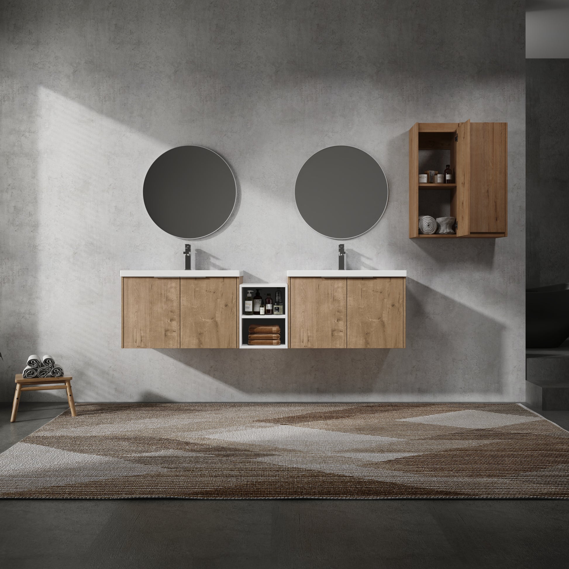 72" Wall Mounted Bathroom Vanity With Sink And Side Cabinet, Soft Close Doors,00112Imo 00630Imox2 00612Gwh Combination Cabinet Kd Packing Imitative Oak Bathroom Modern Plywood Plywood