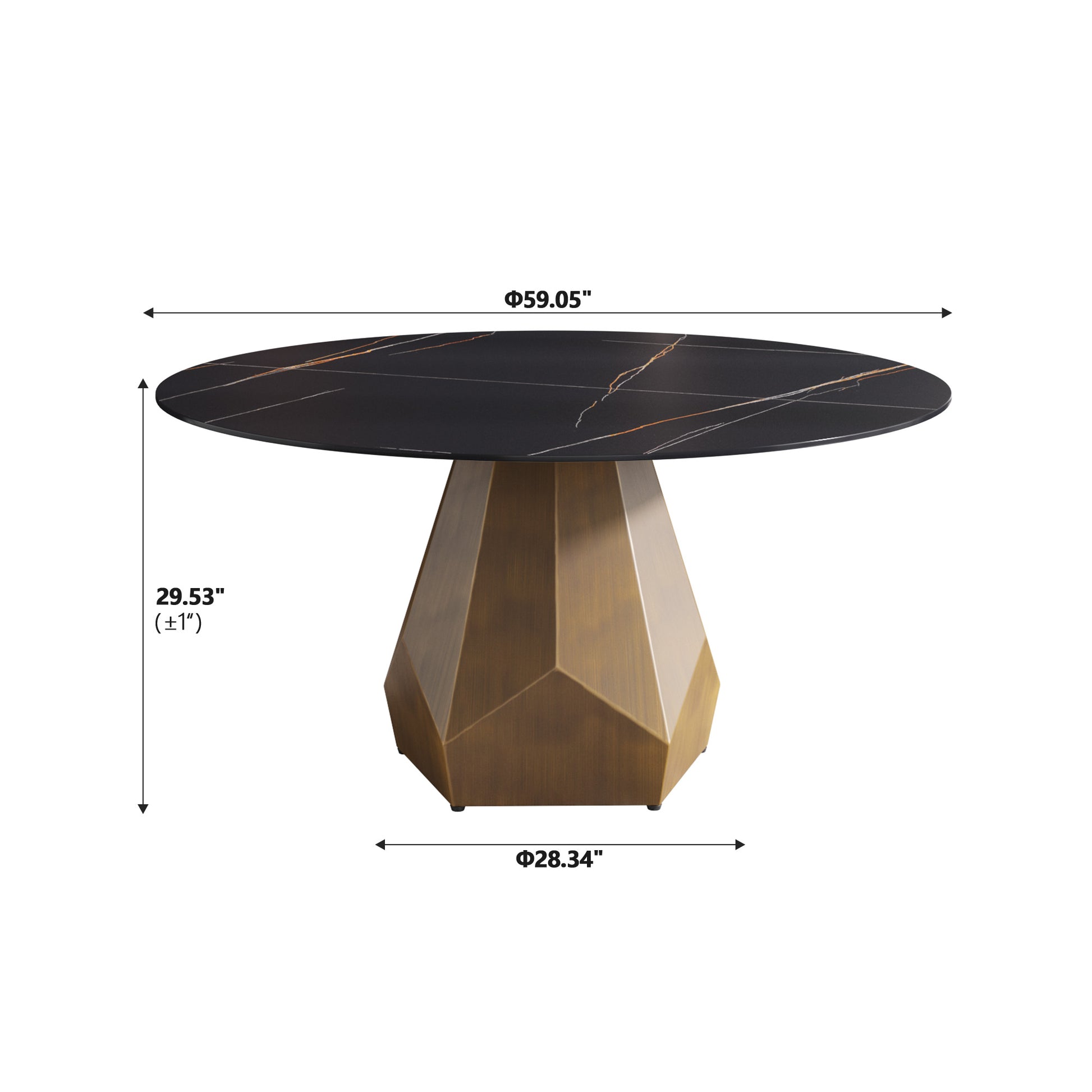 59.05" Round Marble Dining Table With Metal Base, Artificial Marble For 6 8 People, Dining Room Living Room Kitchen Dining Table,Black Dining Table Only Antique Brass,Black Metal Marble