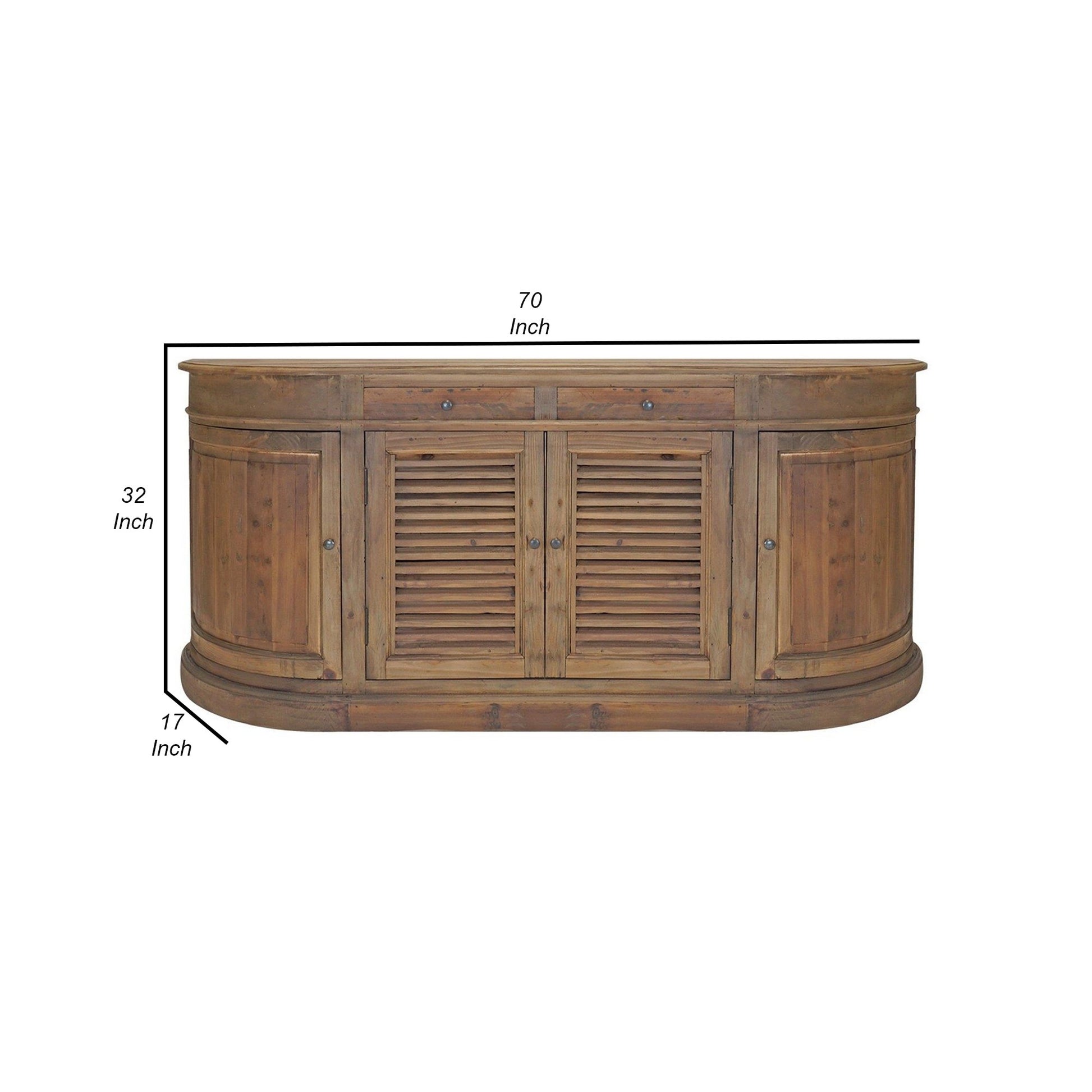 70 Inch Sideboard Console Serving Buffet Cabinet, 2 Shuttered Doors, Brown Brown Wood Metal