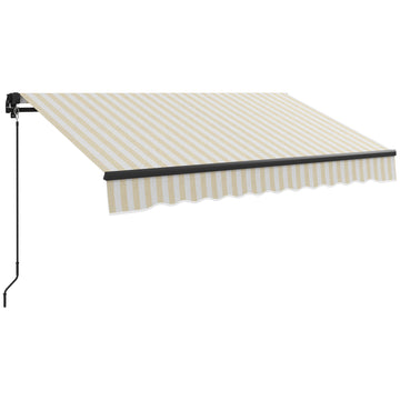 Outsunny 8' X 6.5' Retractable Awning, Patio Awning Sunshade Shelter With Manual Crank Handle, 280Gsm Uv Resistant Fabric And Aluminum Frame For Deck, Balcony, Yard, Beige And White Beige Polyester