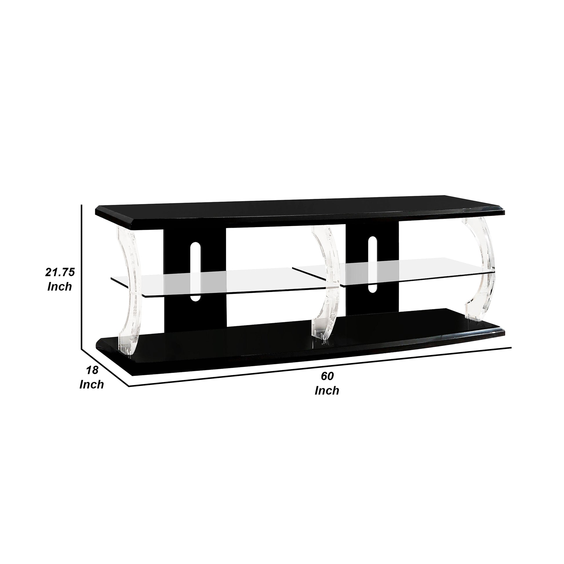 60 Inch Modern Tv Media Entertainment Center, Acrylic Posts, Glass, Black Black Wood