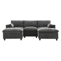 86.5''Chenille Sectional Sofa With Storage Pockets, 5 Seat U Shaped Sleeper Couch Set,2 Pic Free Combination,Convertible Sofa Bed With Ottoman For Living Room,Apartment,3 Colors Dark Grey Chenille 5 Seat