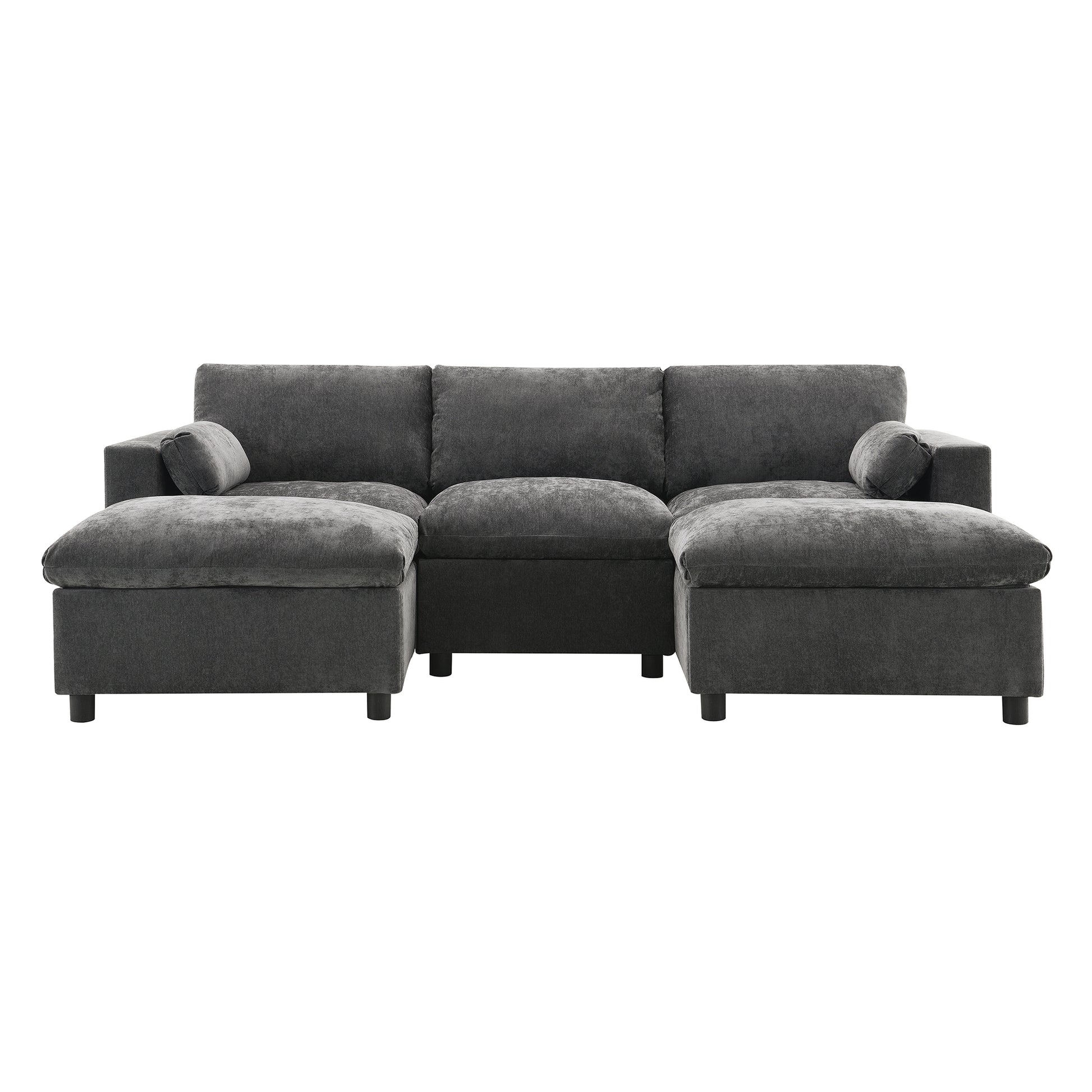 86.5''Chenille Sectional Sofa With Storage Pockets, 5 Seat U Shaped Sleeper Couch Set,2 Pic Free Combination,Convertible Sofa Bed With Ottoman For Living Room,Apartment,3 Colors Dark Grey Chenille 5 Seat