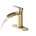 Waterfall Bathroom Faucet Single Handle Bathroom Sink Faucets 1 Or 3 Hole Solid Vanity Faucet With Deck Plate & Overflow Pop Up Drain Brushed Nickel One Brushed Gold Bathroom Gold Brass