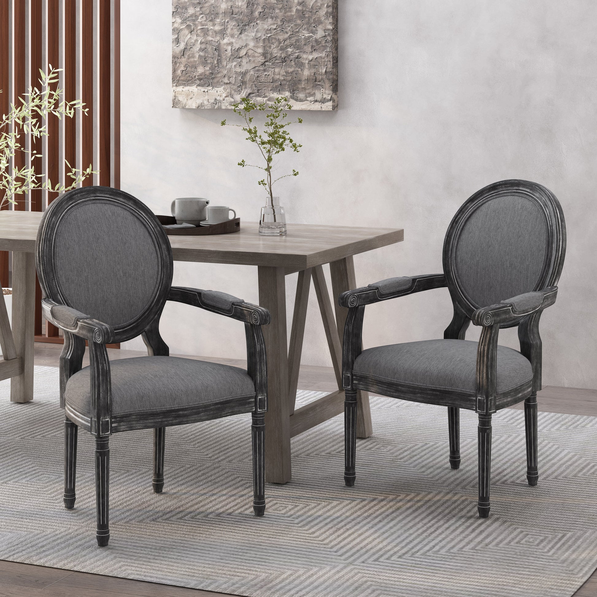 Dining Chair Mp2 Set Of 2 Grey Wood Fabric