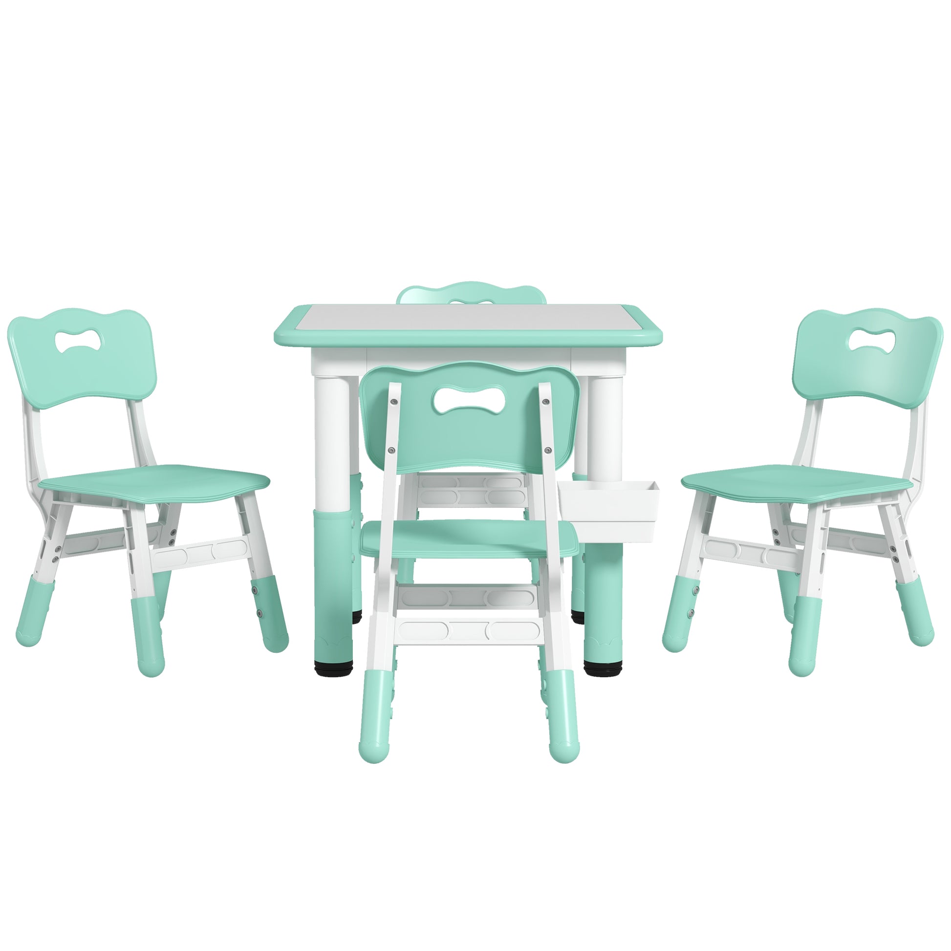 Qaba Kids Table And Chair Set, Height Adjustable 5 Piece Toddler Table And Chair Set With Storage Box, Easy To Wipe Activity Table With 4 Chairs For Ages 18 Months 5 Years, Green Green Mdf Metal