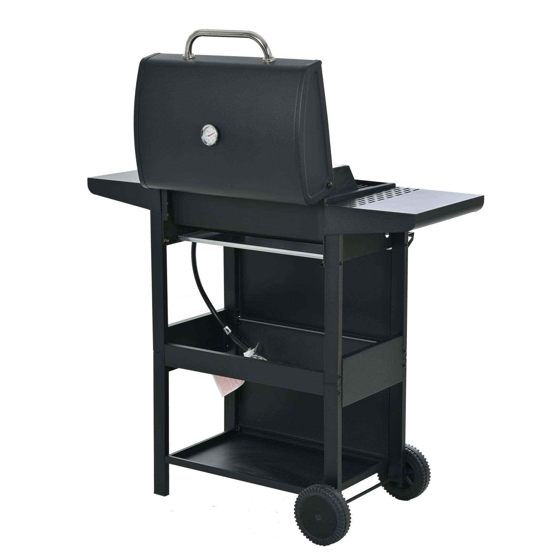 Propane Gas Grill 3 Burner Barbecue Grill, Stainless Steel 26,000 Btu Patio Garden Barbecue Grill With Two Shelves, Lid, Wheels And Bottle Opener Black Iron