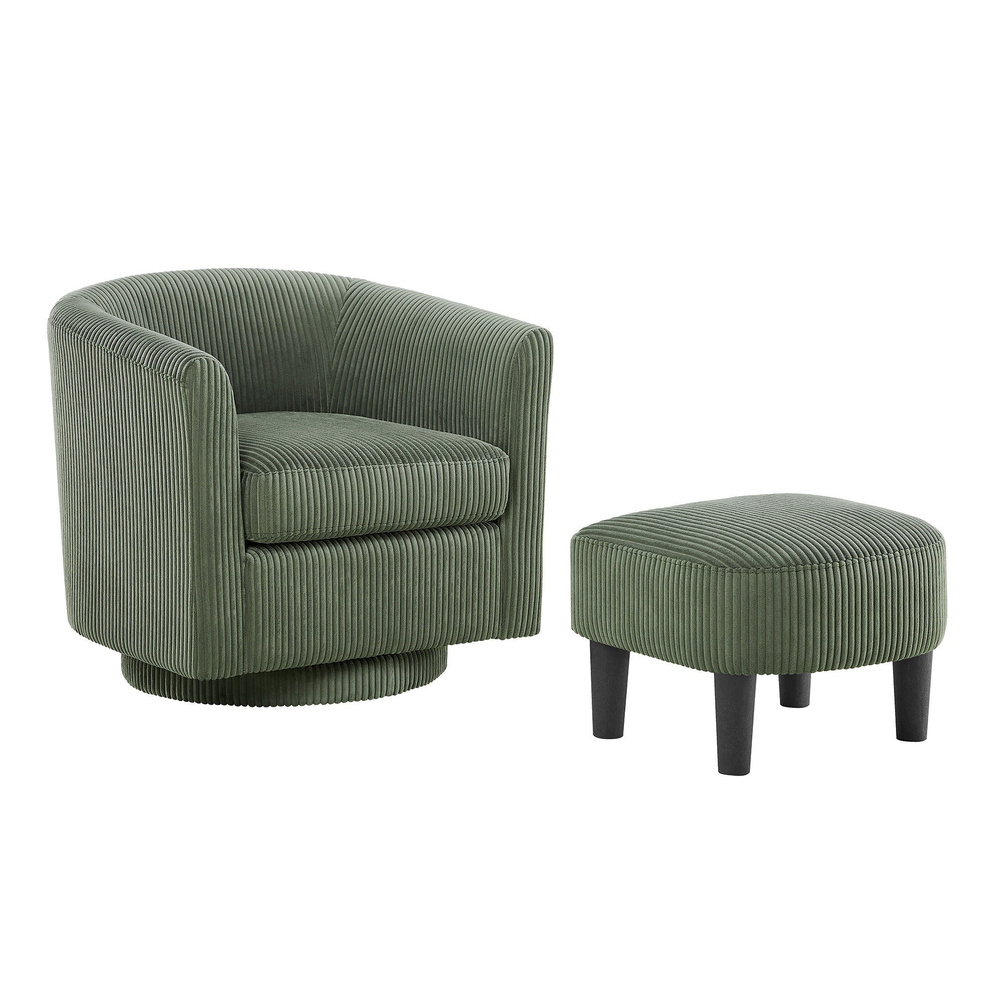 Swivel Accent Chair 360 Comfy Recliner Corduroy Arm Chair Single Sofa With Ottoman For Living Room Bedroom Green Fabric