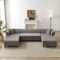 135.5 Inch Modern Style Chenille Three Piece Sofa, Pull Point Design U Shaped Sofa Two Chaise Longue Seats, Two Pillows And Wooden Feet, Suitable For Living Room, Bedroom, Lounge And Projection Room