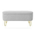 Oval Storage Bench For Living Room Bedroom End Of Bed, Upholstered Storage Ottoman Entryway Bench With Metal Legs,Grey Wood Primary Living Space Solid Grey Pine With Storage Grey Polyester Polyester Or Polyester Blend Backless Modern Oval Flip Top