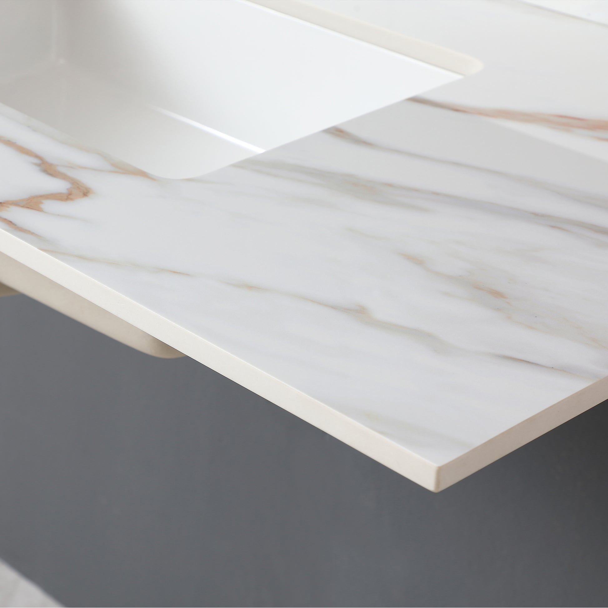 43 Inch Marble Vanity Top, Bathroom Vanity Top With Undermount Rectangular Middle Sink And 4" Height Backsplash, Pre Drilled 8 Inch Faucet Hole Spread Vanity Top, Carrara White With Veins White Marble Bathroom American Design Sintered Stone Sintered