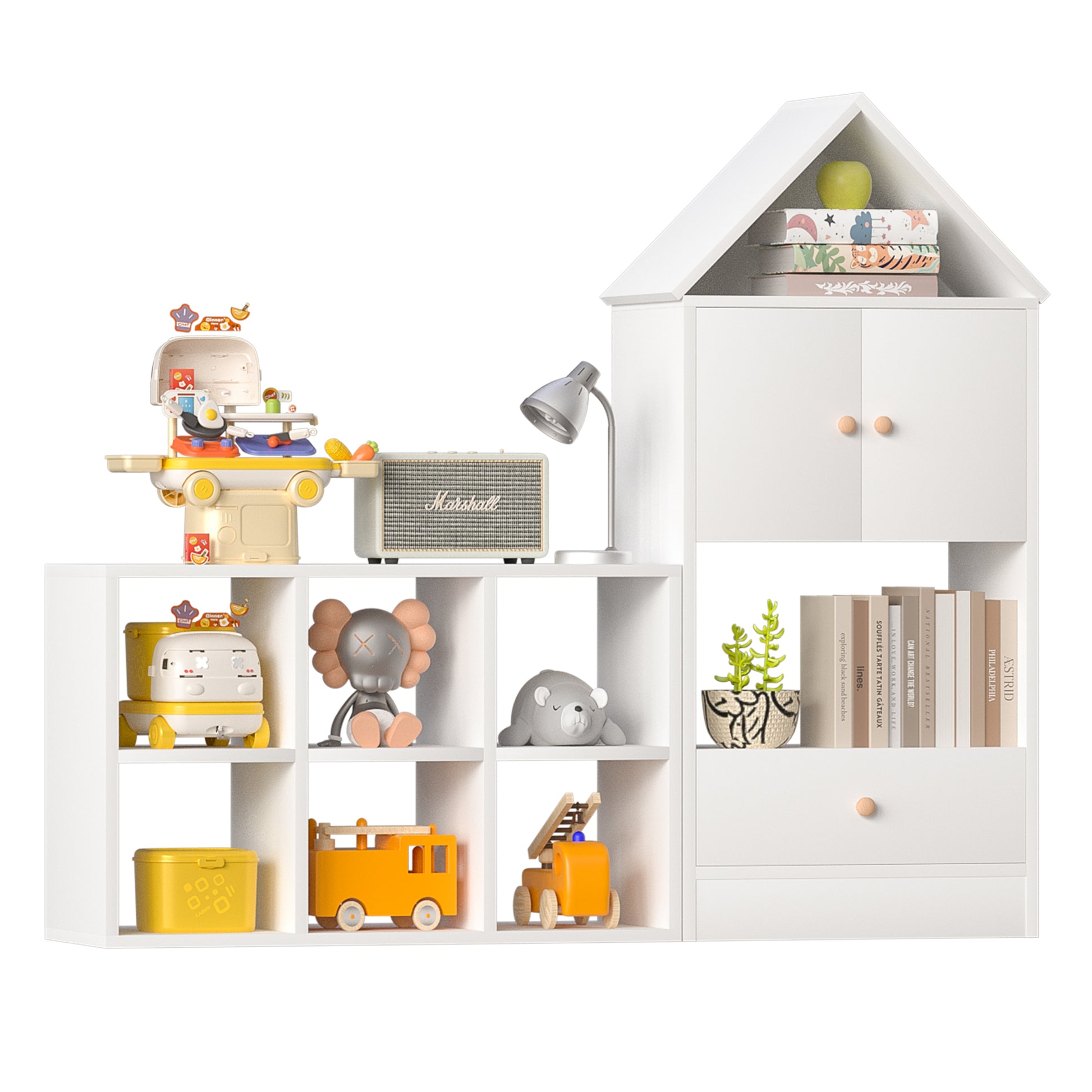 Versatile Children'S Bookshelf With House Shaped Design, Multi Functional Storage For Books And Toys, Adjustable Placement, Durable Kids Organizer For Playroom Or Bedroom Easy Assembly & Safe For