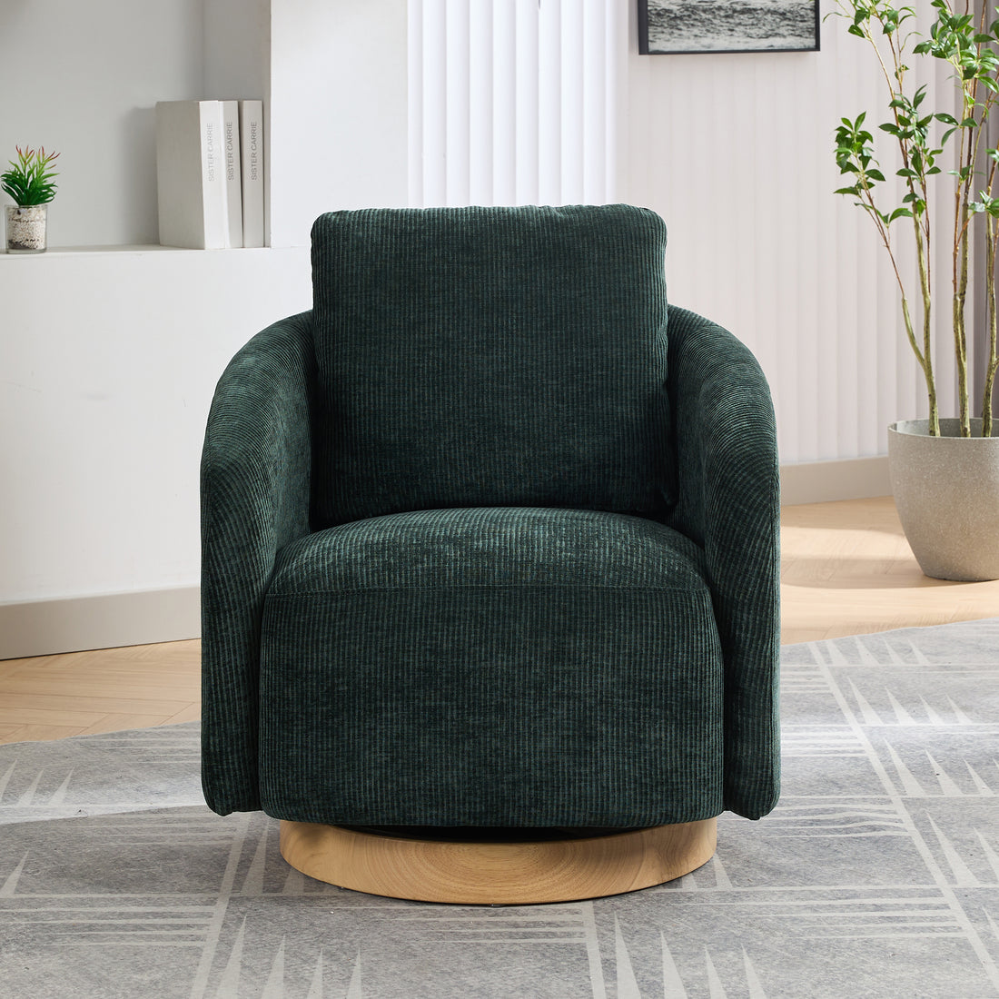 30.3"W Swivel Accent Barrel Chair And Comfy Round Accent Single Sofa Chair, 360 Degree Club Chair, Lounge Armchair For Living Room Bedroom Nursery.Green Green Chenille