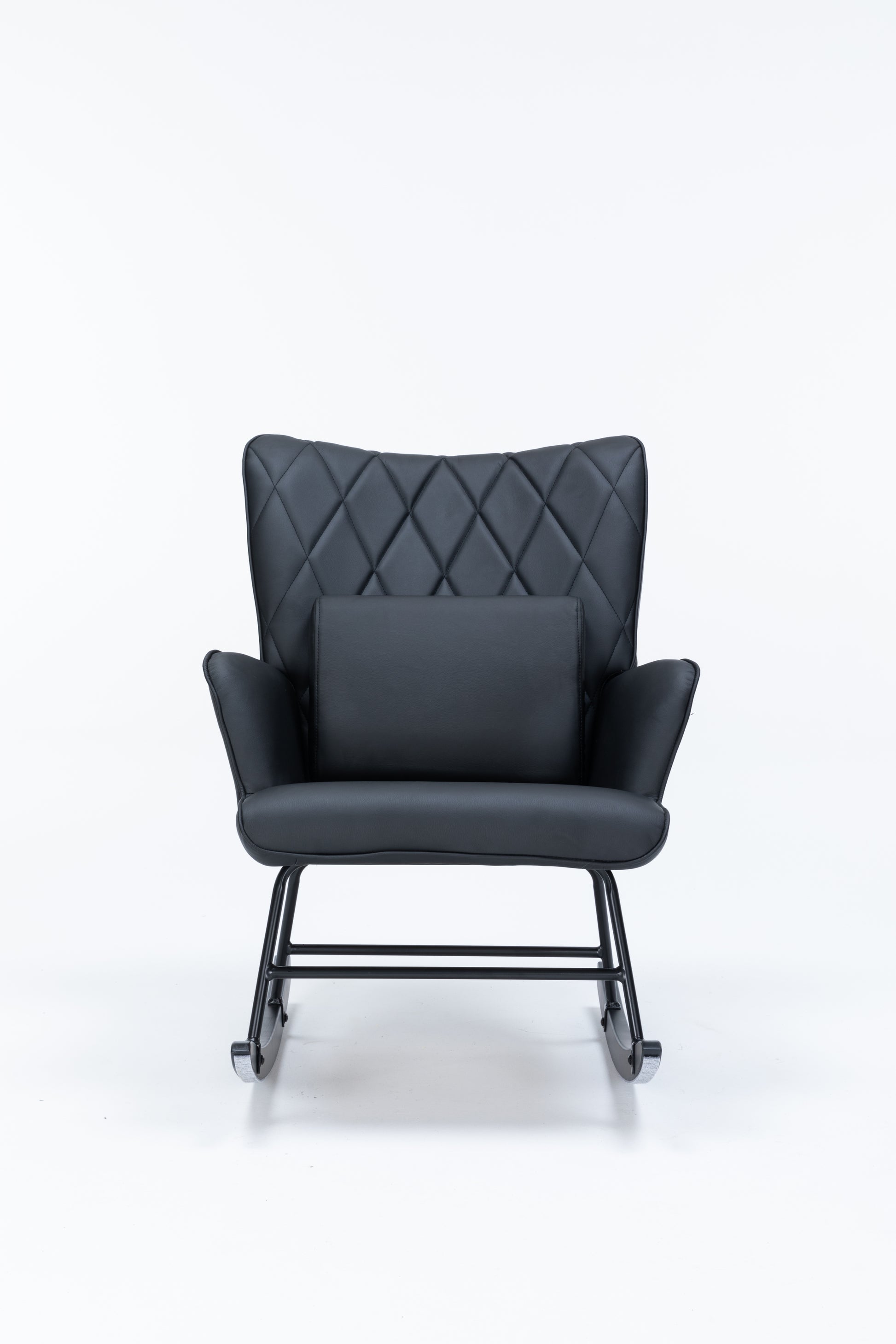 Rocking Chair, Glider Chair,Rocking Accent Chair With Lumbar Pillow And Ottoman For Nursery Living Room Bedroom Black Pu