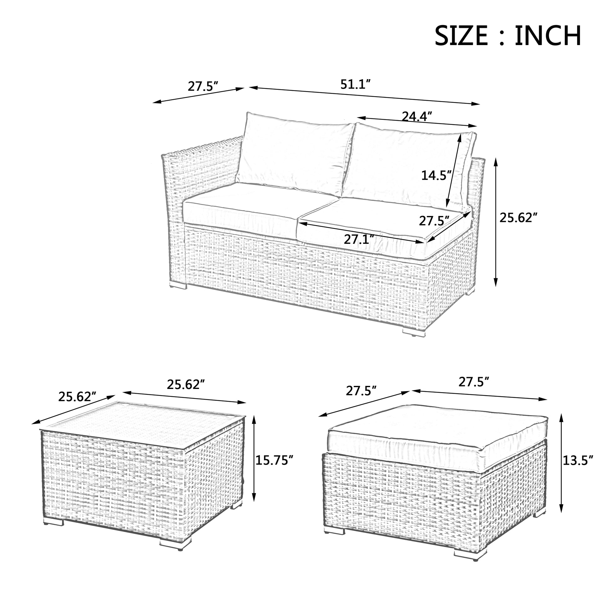 Patio Furniture, Outdoor Furniture, Seasonal Pe Wicker Furniture, 4 Set Wicker Furniture With Tempered Glass Coffee Table Brown Pe Rattan Iron Waterproof Fabric