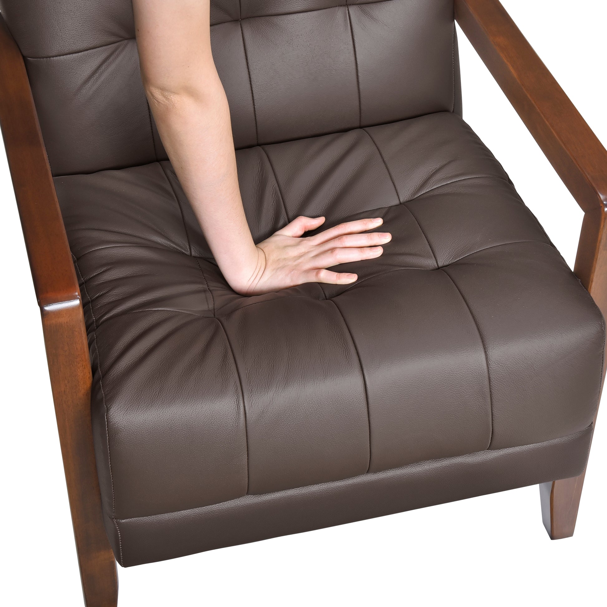 Modern Style Accent Chair Dark Brown Leather Upholstered Tufted Detail Walnut Finish Wood Furniture 1Pc Dark Brown Primary Living Space Contemporary,Modern Plywood