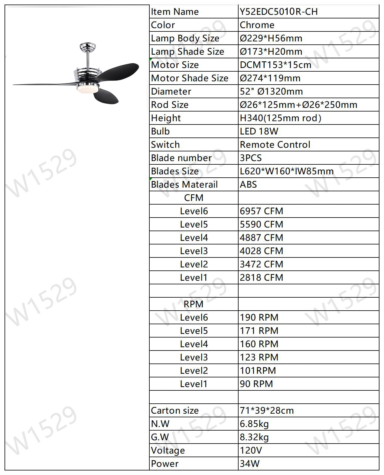 52'' Abs Blades Ceiling Fan With Lights And Dc Remote, Dc Motor Modern Ceiling Fan With 3 Abs Fan Blades & 2 Down Rods, Indoor Ceiling Fan With Light For Bedroom,Living Room Chrome American Design Abs Metal
