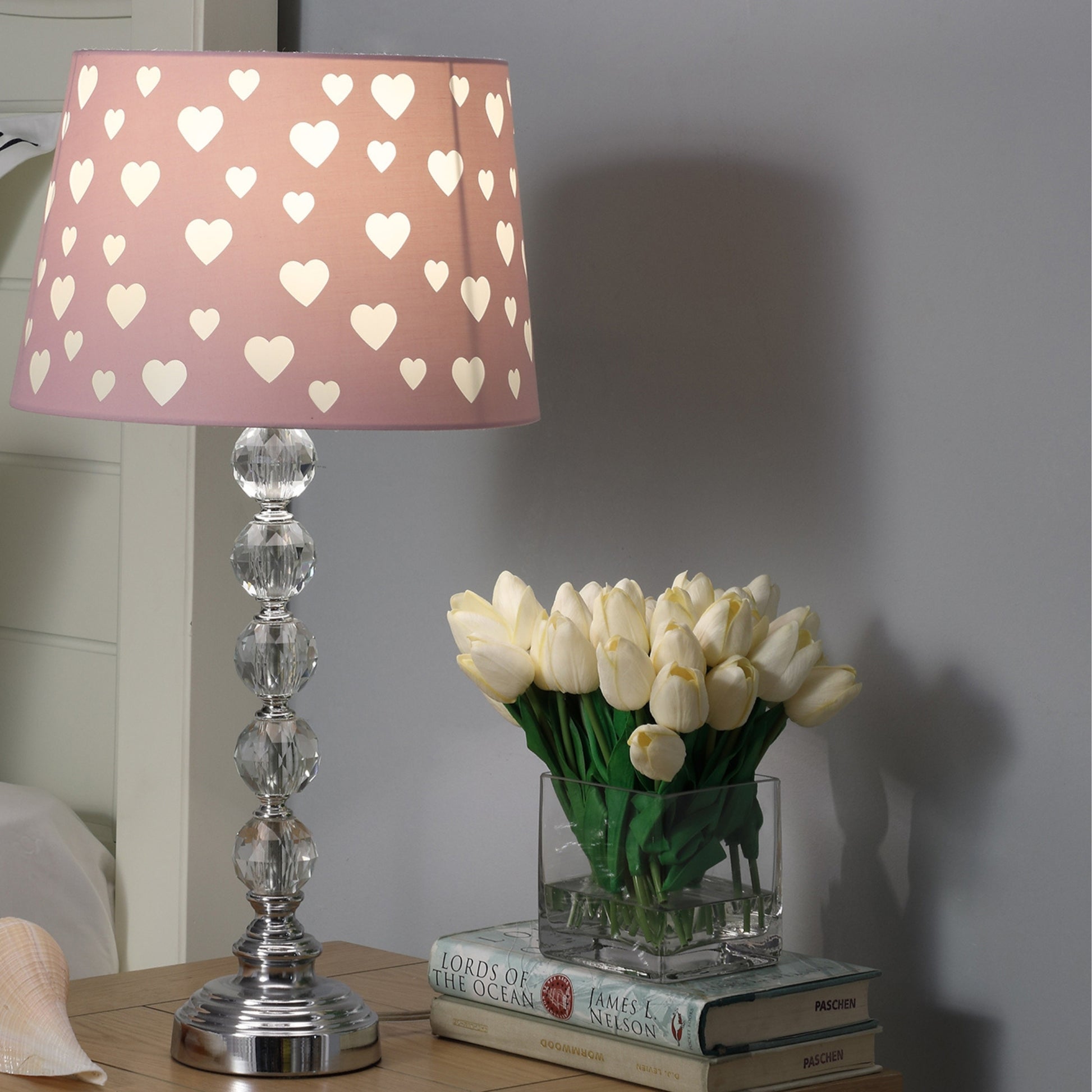 22" Heart Crystal Stacked Orb Metal Table Lamp "Ariel" Pink White Multicolor Metal