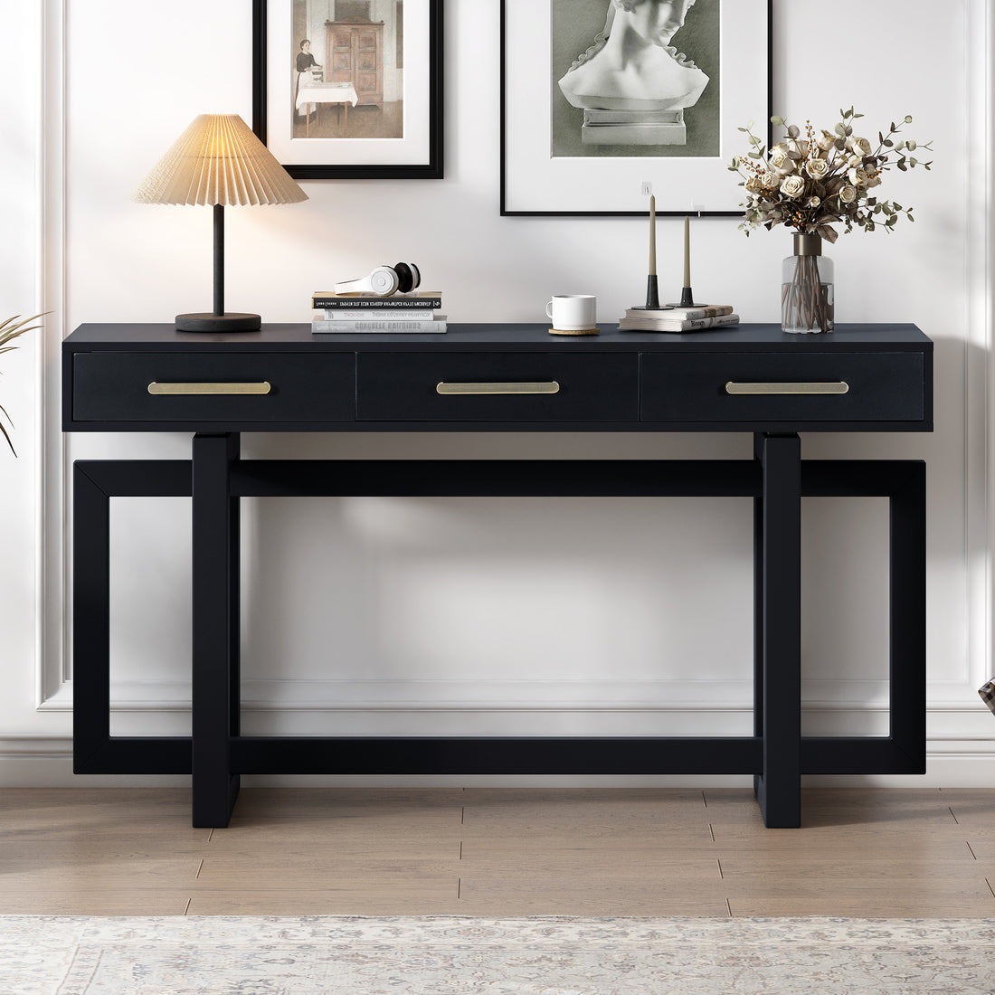 Elegant Console Table With Three Drawers, Extra Long Entryway Table For Entryway, Hallway, Living Room, Foyer, Corridor Black Primary Living Space Artsy Drawers Mdf