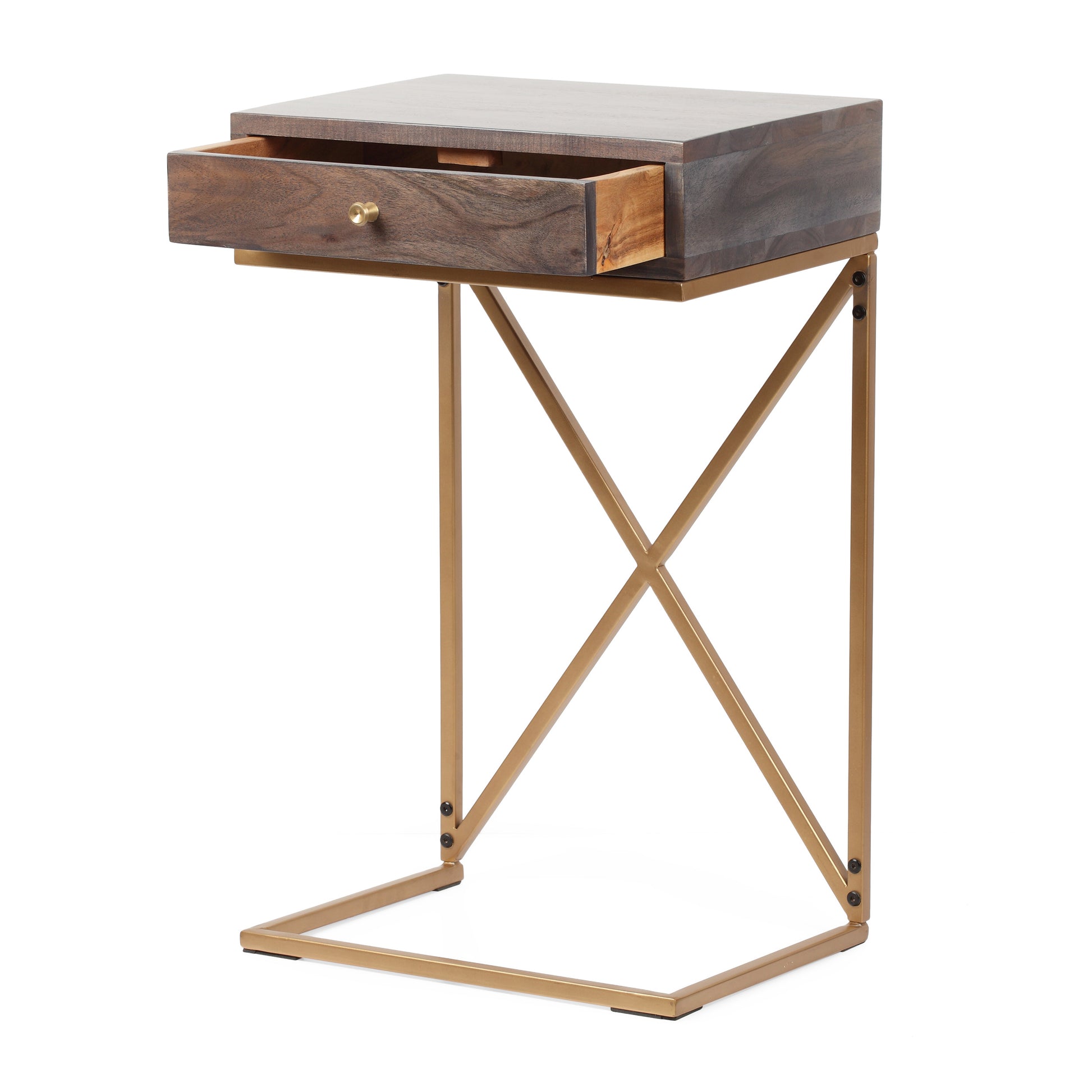 End Table K D With 1 Drawer Dark Brown Wood Metal