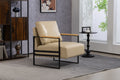 Leather Accent Chair Guest Chair For Living Room, Mid Century Armchair For Bedroom Khaki Pu