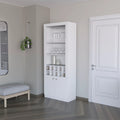 White Bar Cabinet With Wine Storage And Three Shelves Standard White White Shelves Included Wood