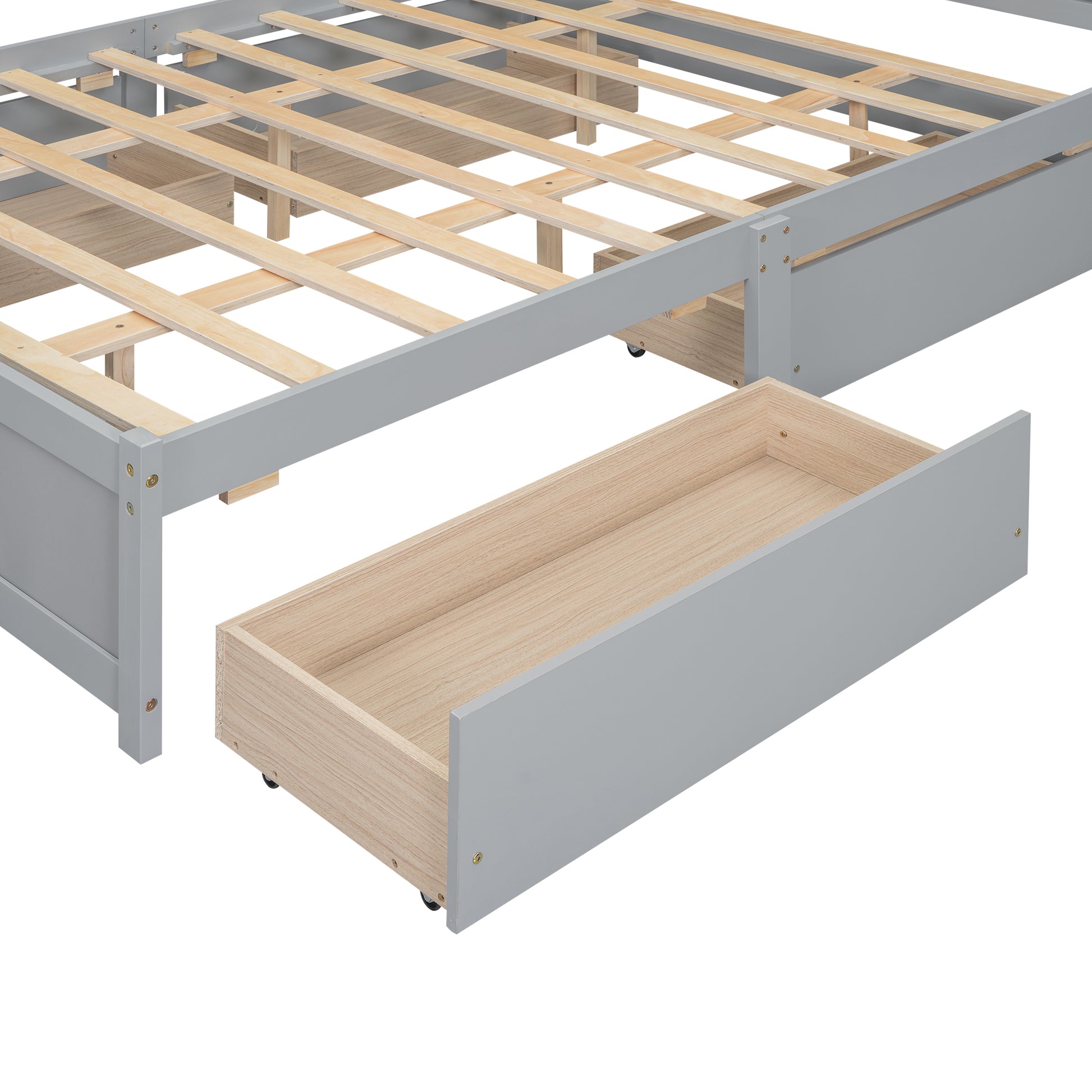 Queen Size Platform Bed With Storage Headboard And 4 Drawers, Gray Box Spring Not Required Queen Gray Wood Bedroom Bed Frame Solid Wood Mdf