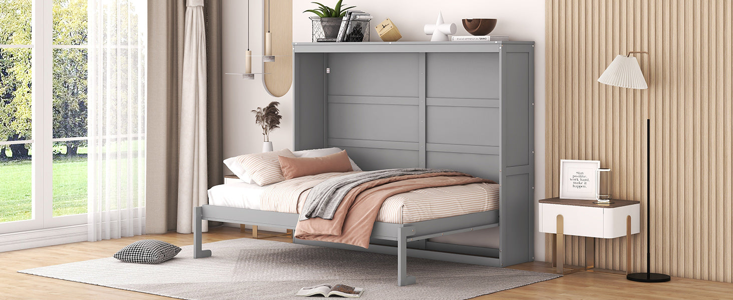 Full Size Murphy Bed Wall Bed,Gray Full Gray Plywood