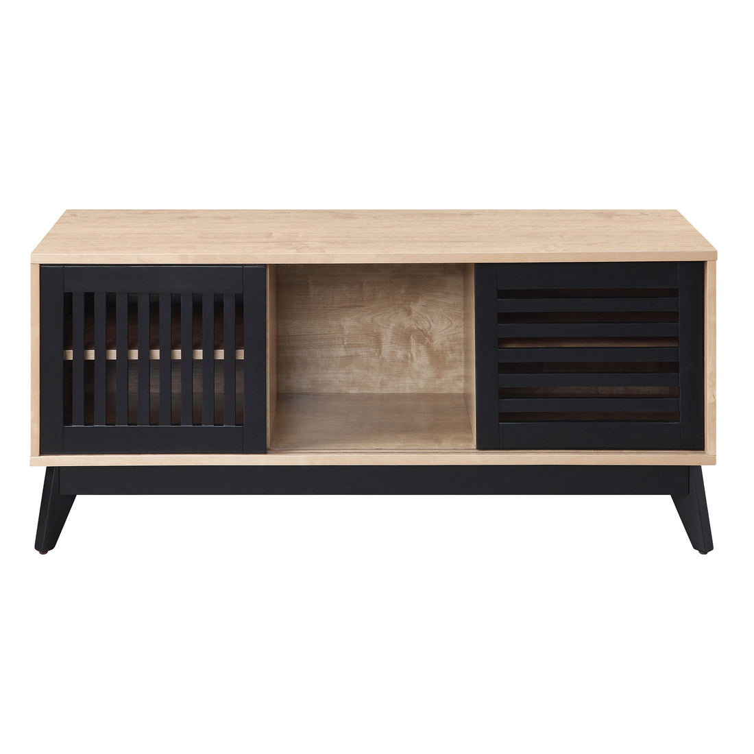 Oak And Espresso Tv Stand With Open Shelving Oak Primary Living Space 50 59 Inches Modern Poplar Wood Paper