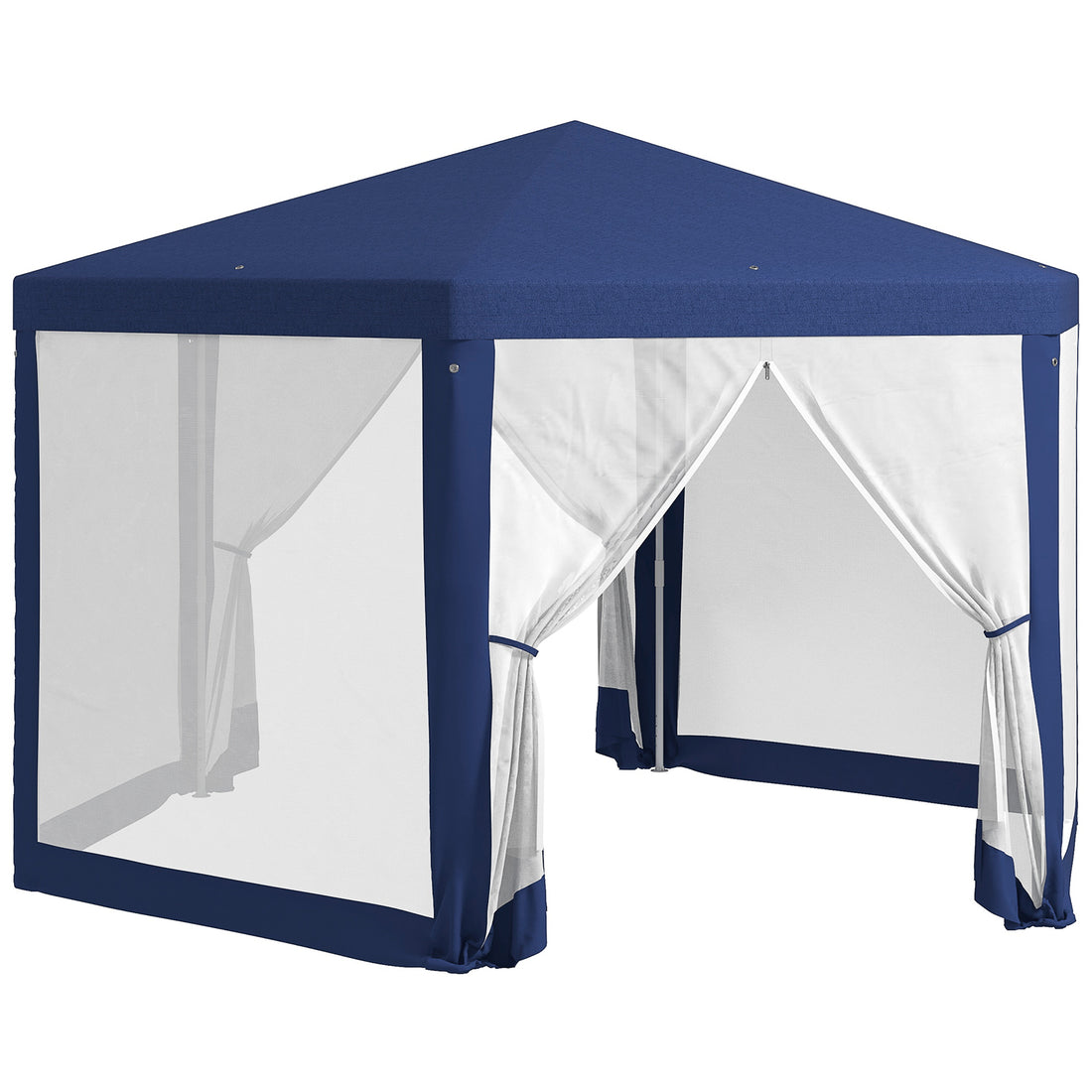 Outsunny 13' X 11' Outdoor Party Tent, Hexagon Sun Shade Shelter Canopy With Protective Mesh Screen Sidewalls, Ropes & Stakes, Blue Blue Steel