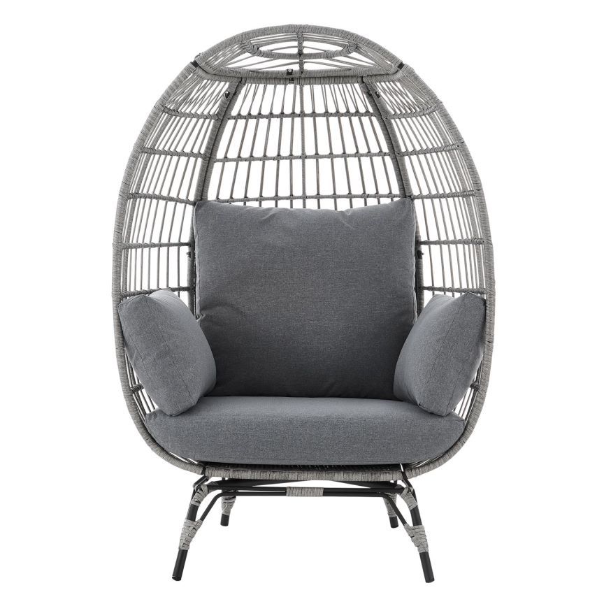 Large Outdoor Egg Chair, Indoor Patio Wicker Basket Chair With Cushion, Rattan Egg Chairs For Bedroom, Outside, Balcony,Grey Grey Pe Rattan Iron