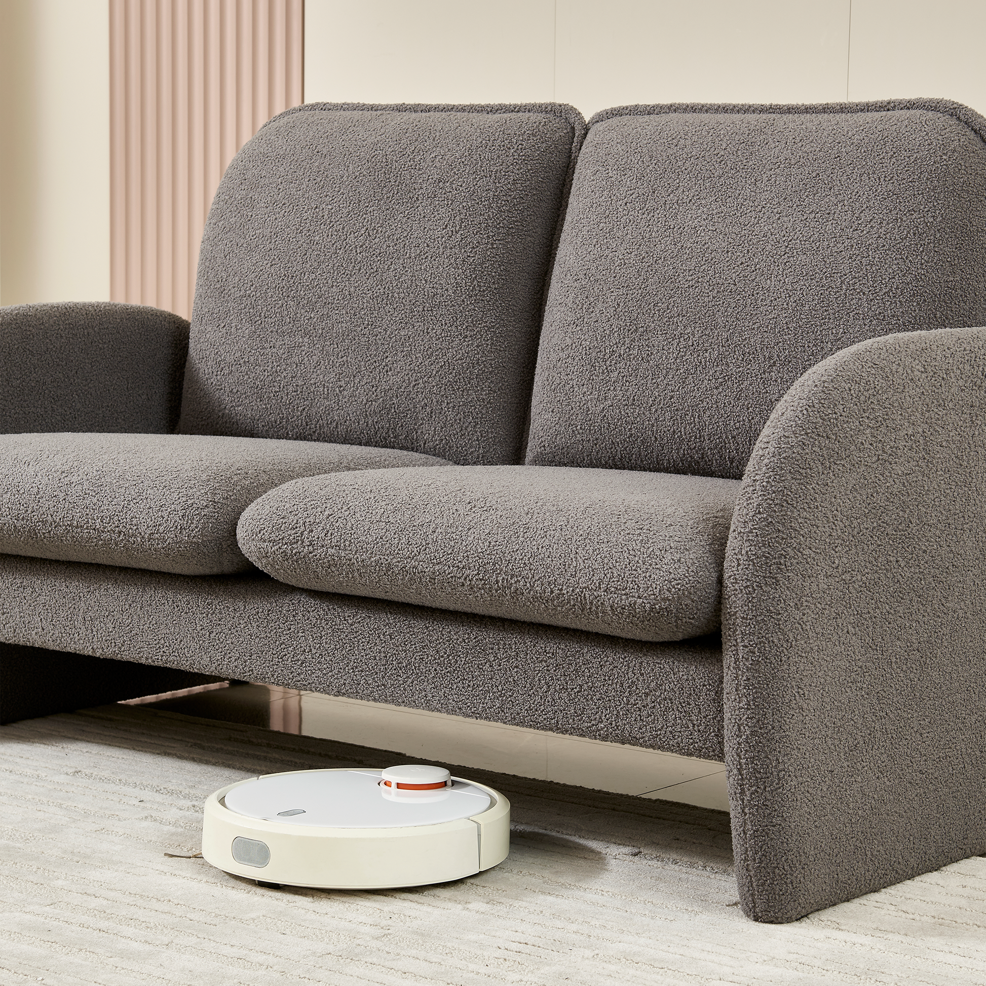 59" Loveseat Sofa Small Couch For Living Room, Sherpa Fabric Upholstered Loveseat Sofa Couch, Small Loveseat Sofa For Apartment, Bedroom Gray Foam Sherpa 2 Seat