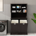 Two Compartment Tilt Out Dirty Laundry Basket Tall Bathroom Cabinet With 2 Adjustable Shelves Black Black Mdf