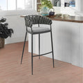 Viji 26 Inch Counter Stool Chair, Gray Faux Leather Fabric Back, Black Iron Black Grey Iron