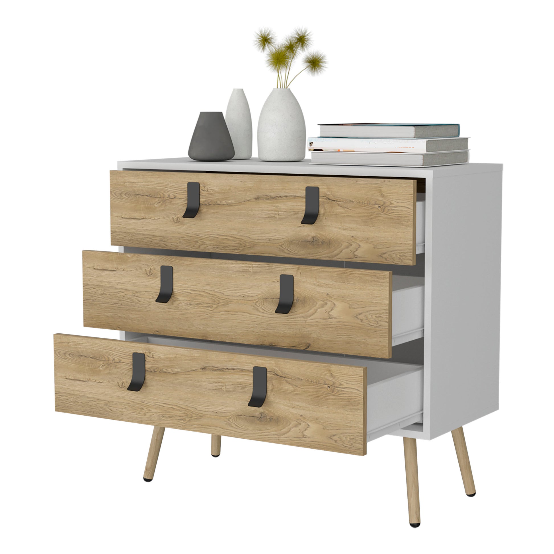 Kimball 3 Drawer Dresser, Modern Chic Storage With Wooden Legs Multicolor Bedroom Contemporary Pine Melamine Engineered Wood