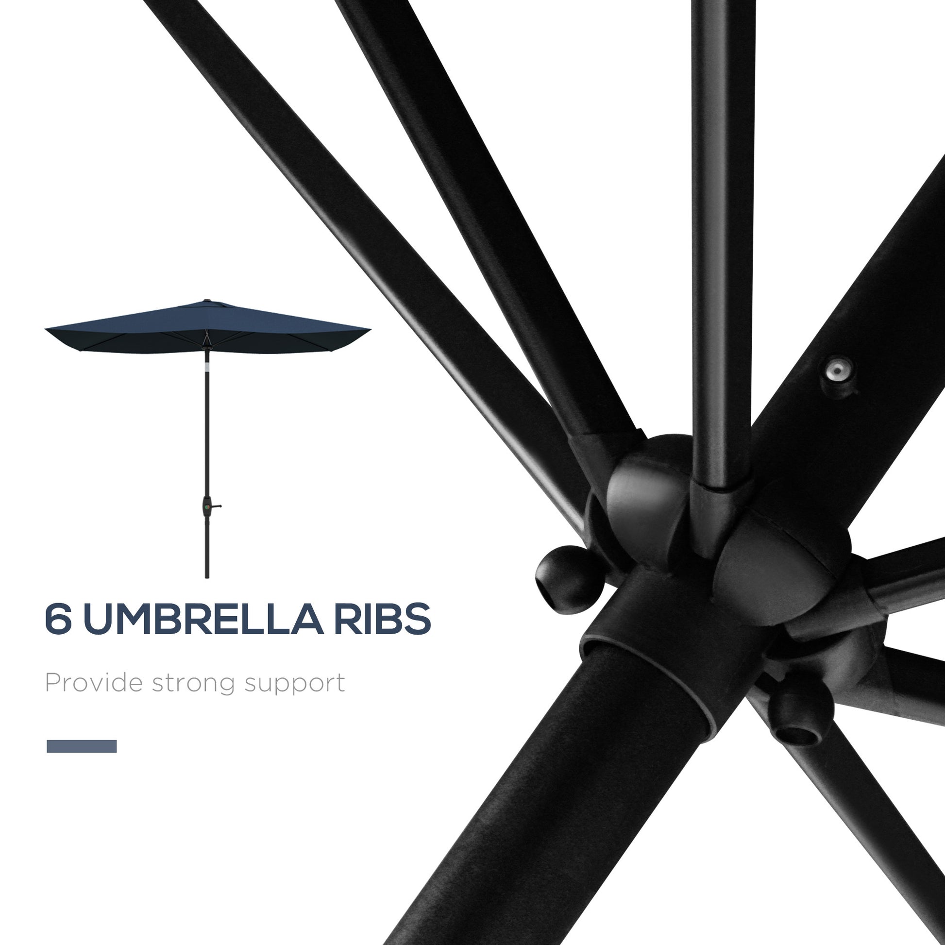 Outsunny 6.5' X 10' Rectangular Market Umbrella, Patio Outdoor Table Umbrella With Crank And Push Button Tilt, Blue Blue Steel