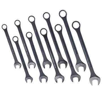 Metric Jumbo Combination Wrench Set Extra Large,10 Pc Metric Black Oxide Jumbo Combo Wrench Set 34 50Mm With Pouch Black Carbon Steel