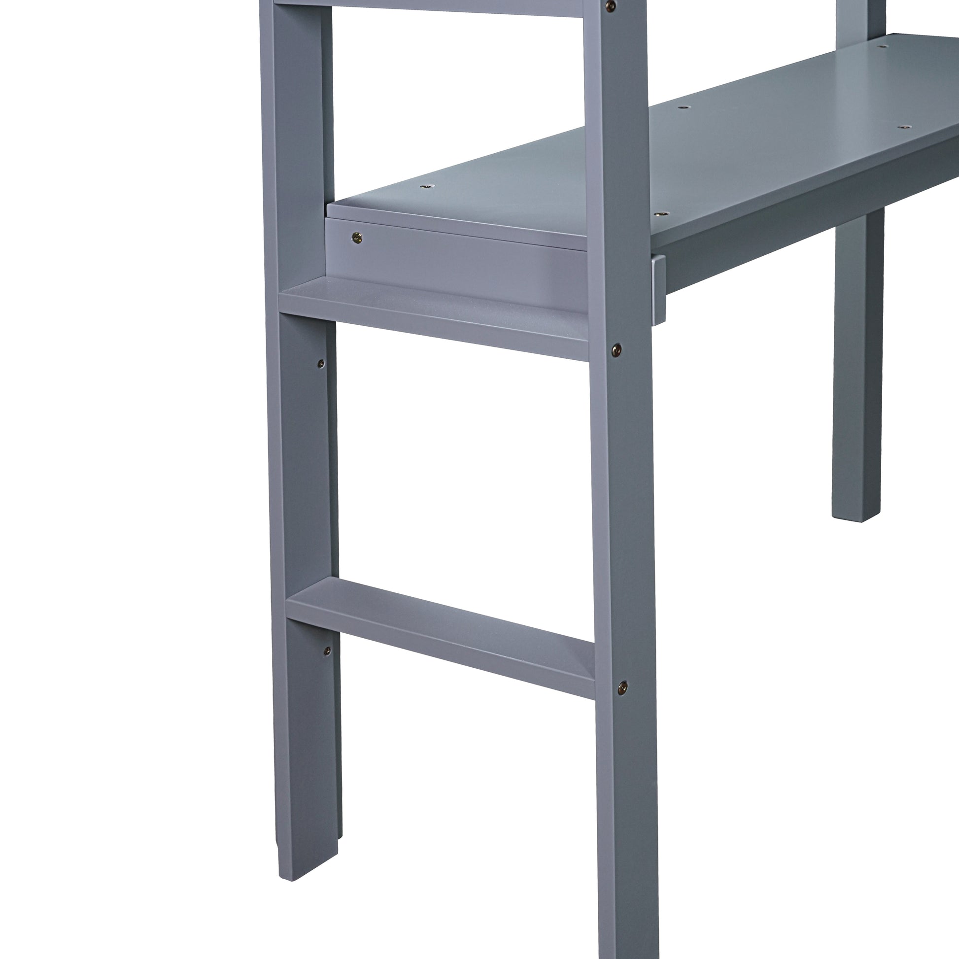 Twin High Loft Bed, Rubber Wood Loft Bed With Safety Guardrail, Built In Desk, Ladder,Grey Twin Grey Rubber Wood