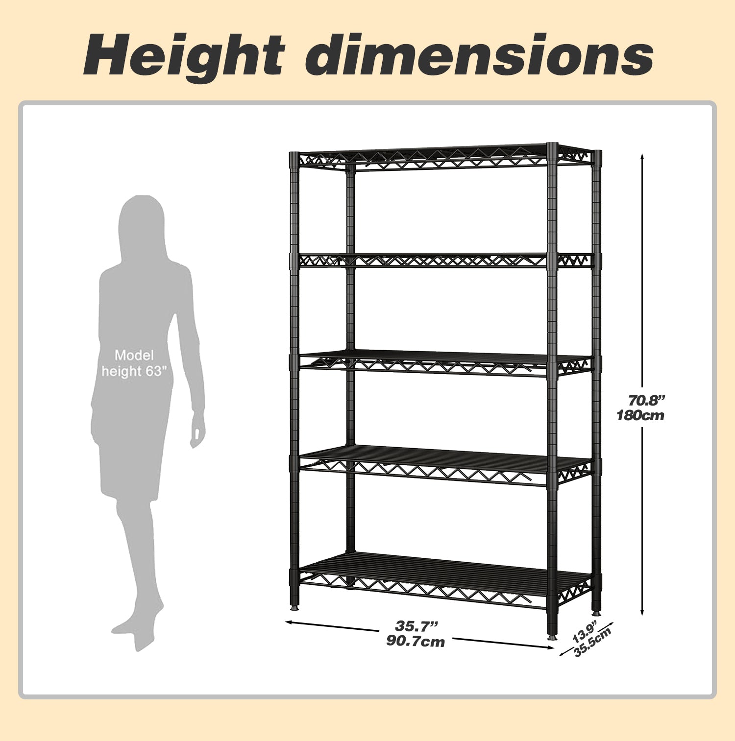 Wire Shelving Metal Storage Rack Adjustable Shelves, Standing Storage Shelf Units For Laundry Bathroom Kitchen Pantry Closet Black, 35.7L X 14W X 71H Black Primary Living Space Metal Adjustable Shelves Metal