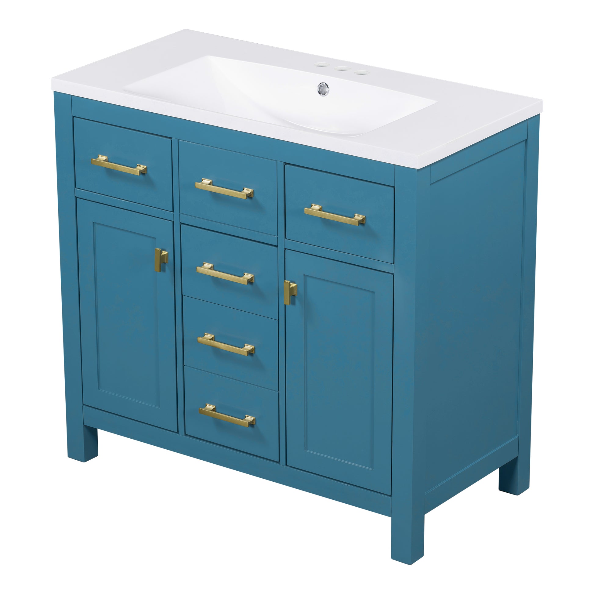 36'' Bathroon Vanity With Resin Sink Combo Set,Modern Freestanding Single Bathroom Cabinet With 4 Drawers & 2 Cabinets,Storage Cabinet For Bathroom, Solid Wood Frame Vanity Set Same As Sw000130Aac