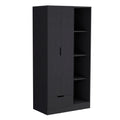 Memphis Wardrobe Armoire With 4 Tier Storage Shelves And 1 Drawer Black Black Particle Board