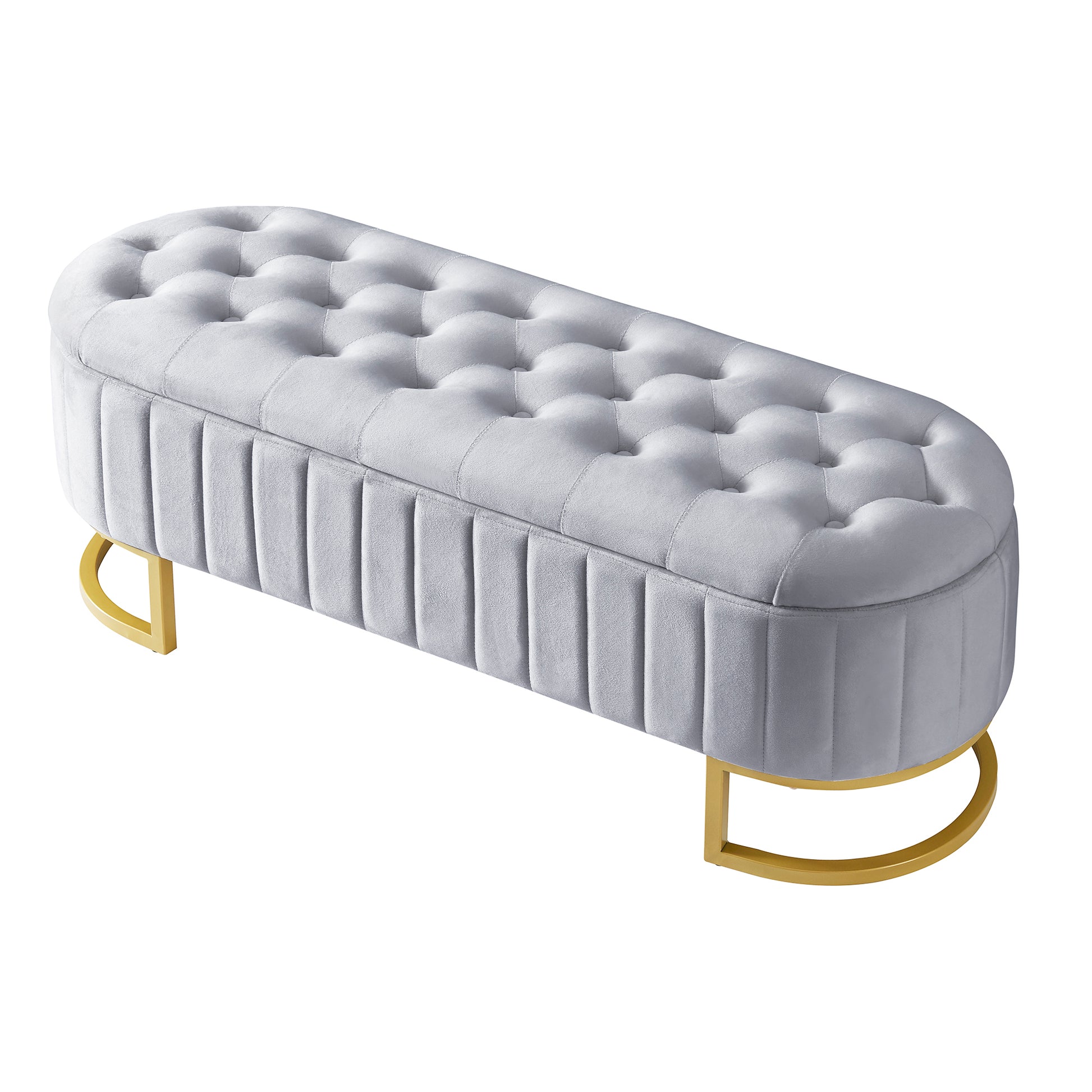 Elegant Upholstered Velvet Storage Ottoman With Button Tufted,Storage Bench With Metal Legs For Bedroom,Living Room,Fully Assembled Except Legs,Grey Grey Velvet