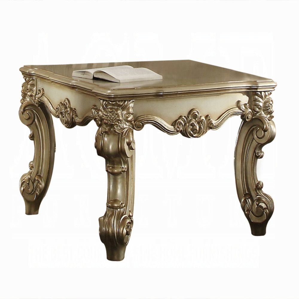 Gold Patina And Bone End Table With Scrolled Leg Gold Primary Living Space Square Solid Wood Mdf