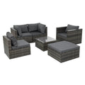 Patio Furniture, Outdoor Furniture, Seasonal Pe Wicker Furniture, 6 Set Wicker Furniture With Tempered Glass Coffee Table Dark Gray Seats 4 Pe Rattan Iron Waterproof Fabric