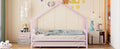Full Size Metal House Bed With Twin Size Trundle, Pink Full Pink Metal