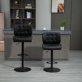 Homcom Bar Height Bar Stools Set Of 2 With Adjustable Seat, Thick Padded Cushion And Metal Footrest For Home Bar, Black Black Metal