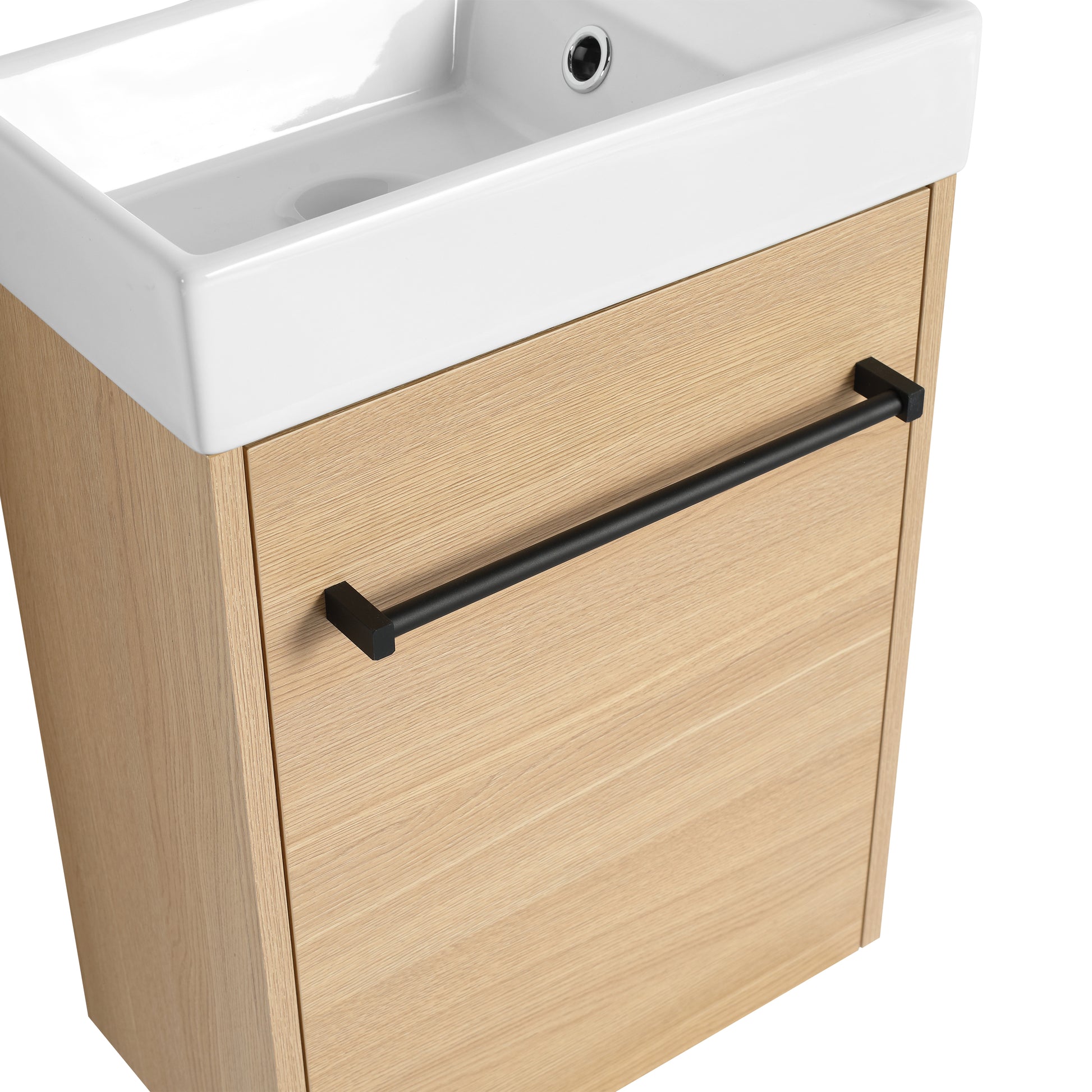 16'' Floating Wall Mounted Bathroom Vanity With Ceramic Sink & Soft Close Cabinet Door, For Small Bathroom Light Oak Bathroom Modern Plywood