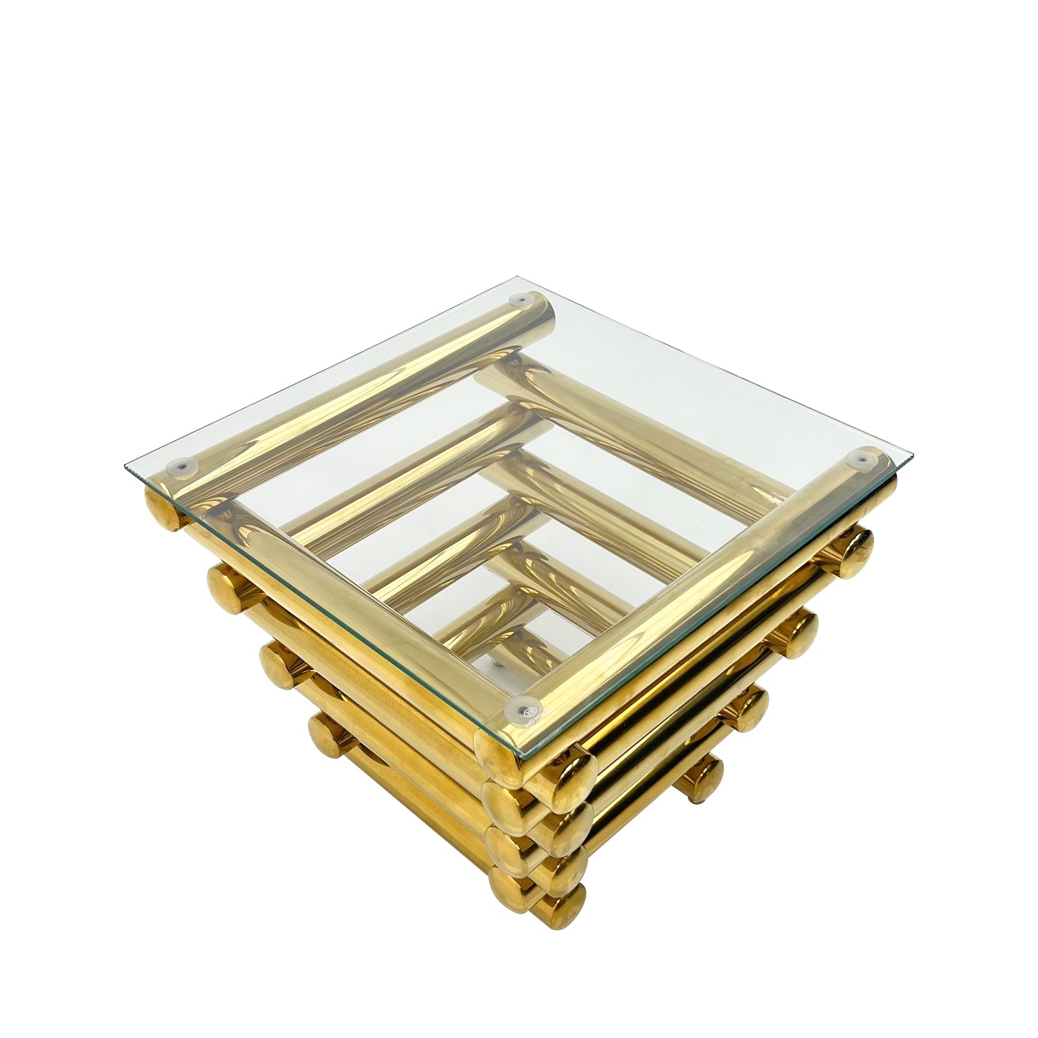 Gold Stainless Steel Clear Tempered Glass Coffee Table For Bed Room, Living Room Clear,Gold Modern Open Storage Stainless Steel,Tempered Glass